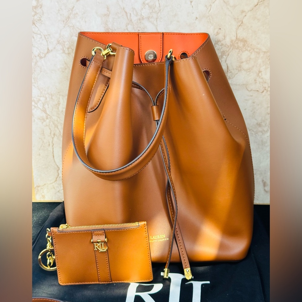 Ralph Lauren Leather Debby Drawstring Bag and Cardholder